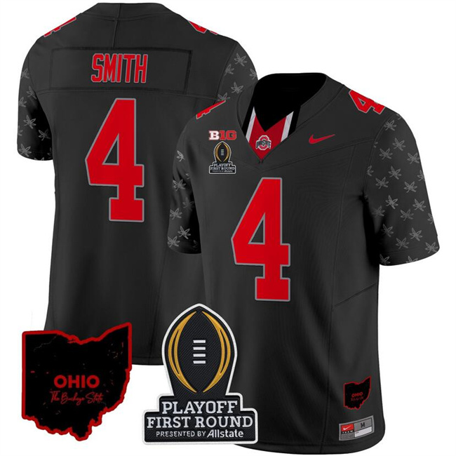 Men's Ohio State Buckeyes #4 Jeremiah Smith Black F.U.S.E. 2024 Playoff First Round Patch Vapor Limited Stitched Jersey Men's Ohio State Buckeyes #4 Jeremiah Smith Black F.U.S.E. 2024 Playoff First Round Patch Vapor Limited Stitched Jersey